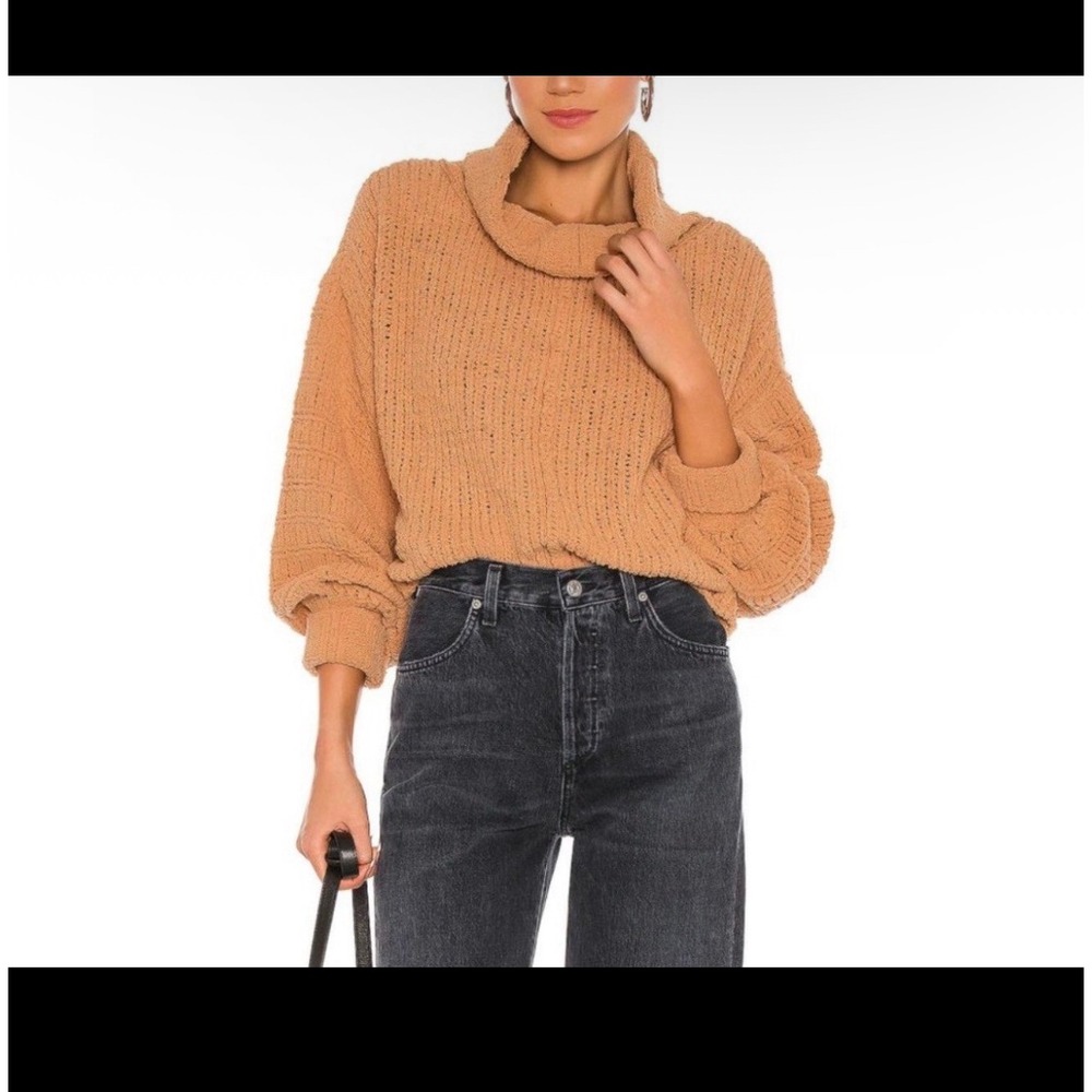 Free People Be Yours Pullover Sweater XS Orange Turtleneck Balloon Sleeve